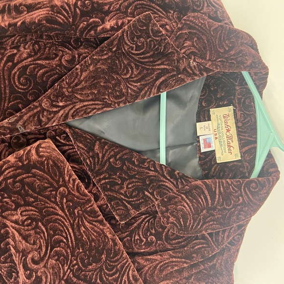 Wah Maker Jacket Womens Large Brown Velvet Brocade Peplum Western Victorian - Picture 10 of 15